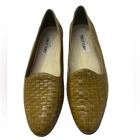 Trotters Vintage Woven Leather Loafers Women's 12N Olive Brown - Picture 1 of 10